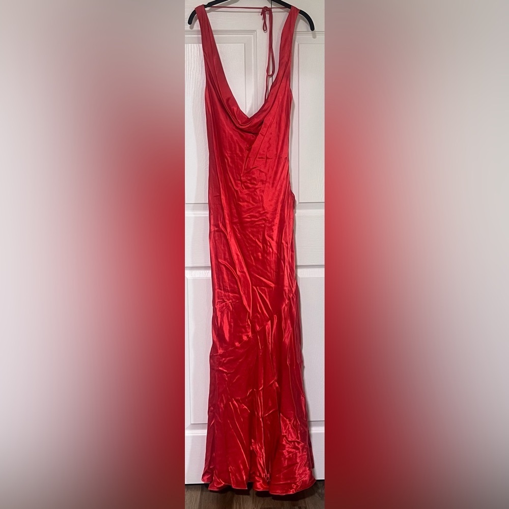 Meshki Ellison Satin Cowl Neck Gown in Red - Picture 2 of 6